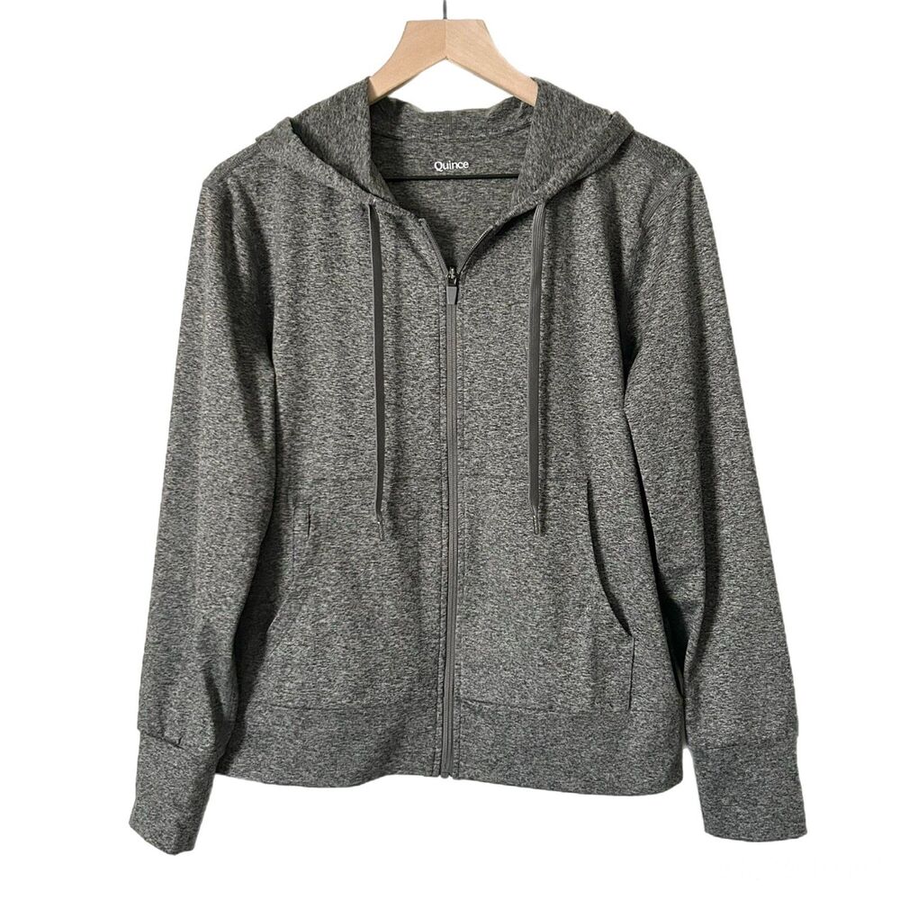 Quince Flowknit Full Zip Hoodie in Heather Gray Size Medium - Picture 2 of 5